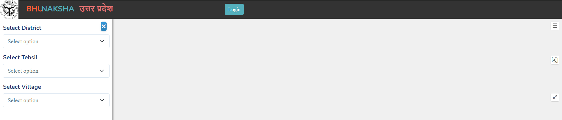 Homepage-up-bhunaksha-portal-Select District ,Select Tehsil, Select Village